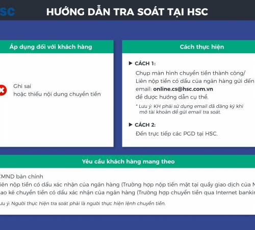Hướng dẫn tra soát chuyển tiền vào Tài khoản trái phiếu tại HSC