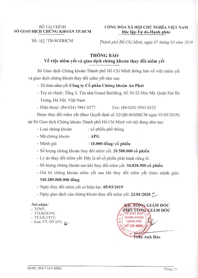 APG niêm yết bổ sung