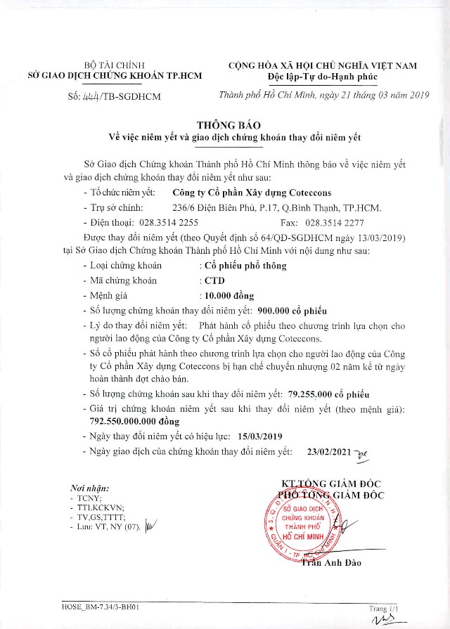 CTD niêm yết bổ sung