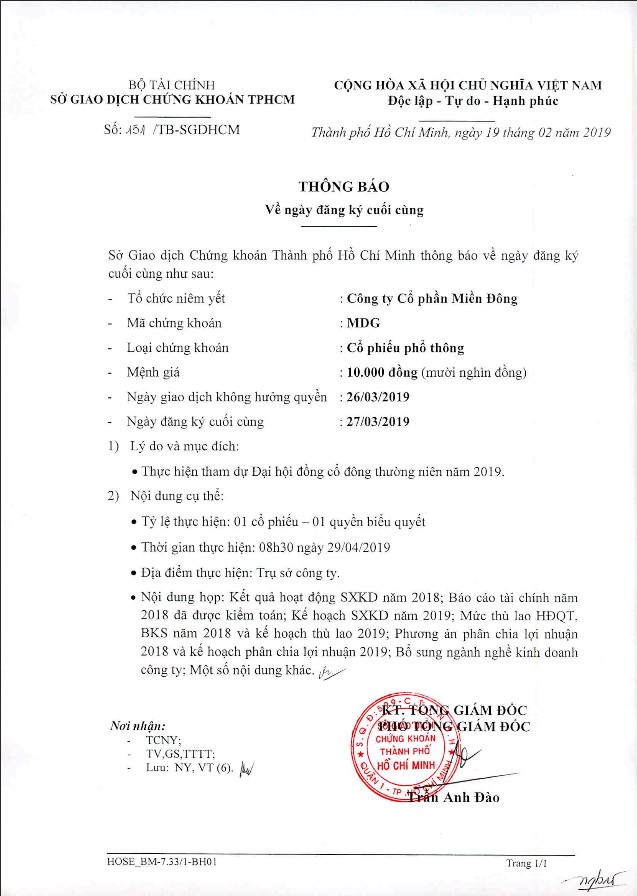 cổ phiếu MDG đại hội cổ đông