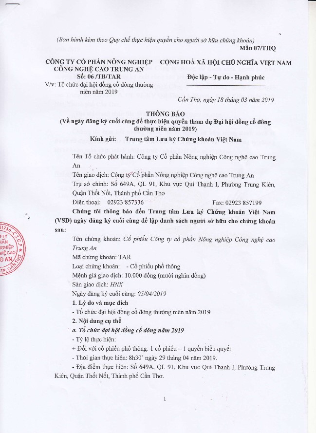 đại hội cổ đông TAR