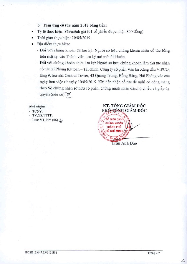 mã cổ phiếu VIP trả cổ tức