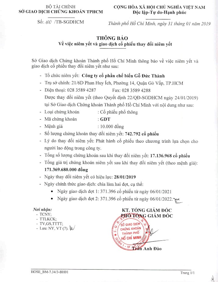 niêm yết bổ sung cổ phiếu gdt