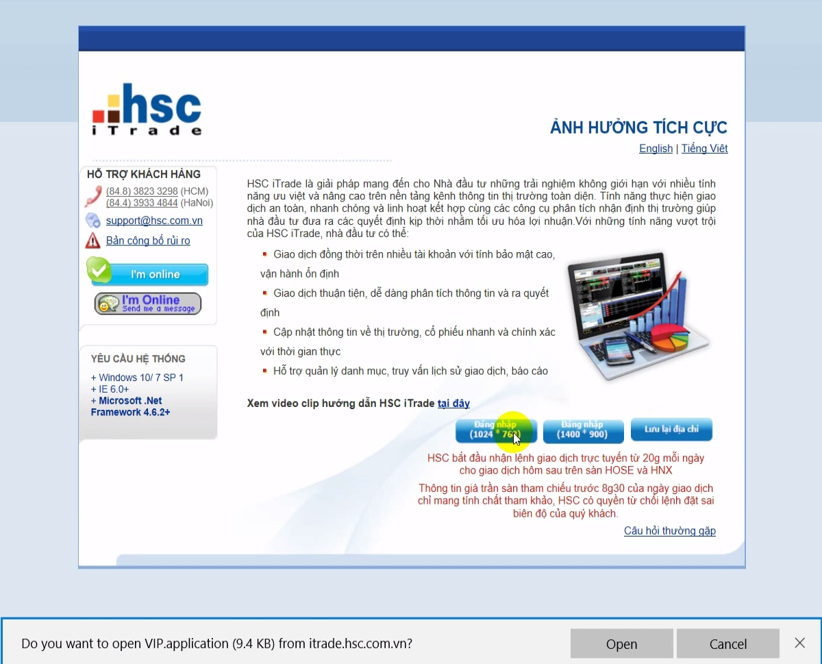 cài đặt phần mềm HSC iTrade