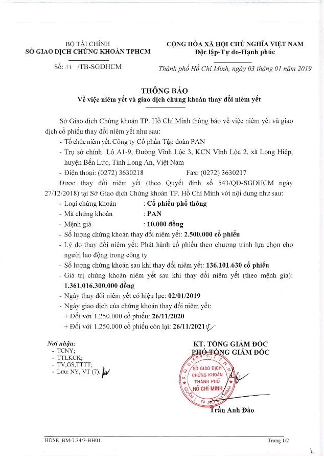 pan niêm yết bổ sung