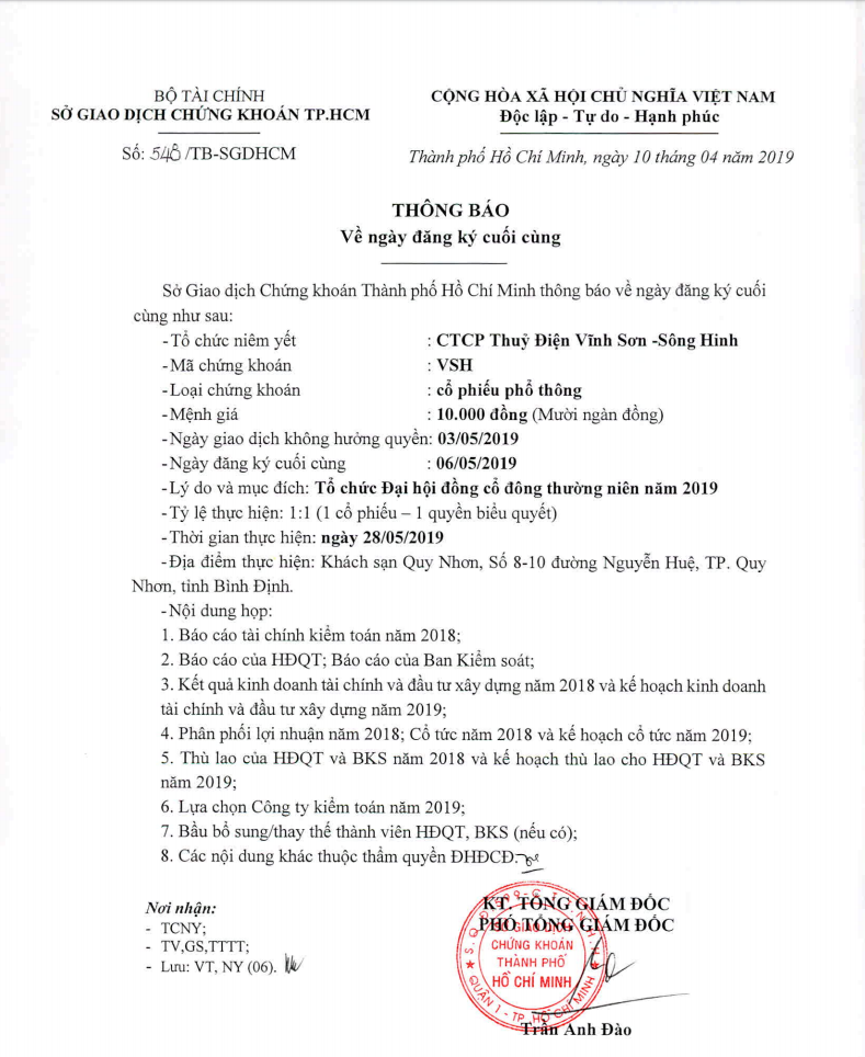 Thông báo về ngày đăng ký cuối cùng