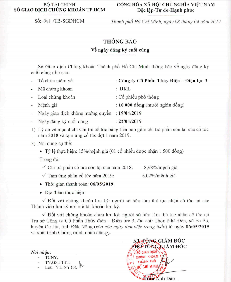thông báo về ngày đăng ký cuối cùng