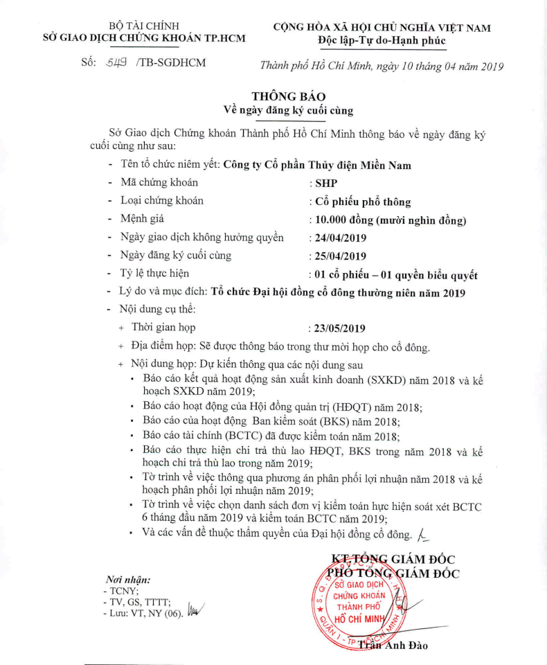 thông báo về ngày đăng ký cuối cùng